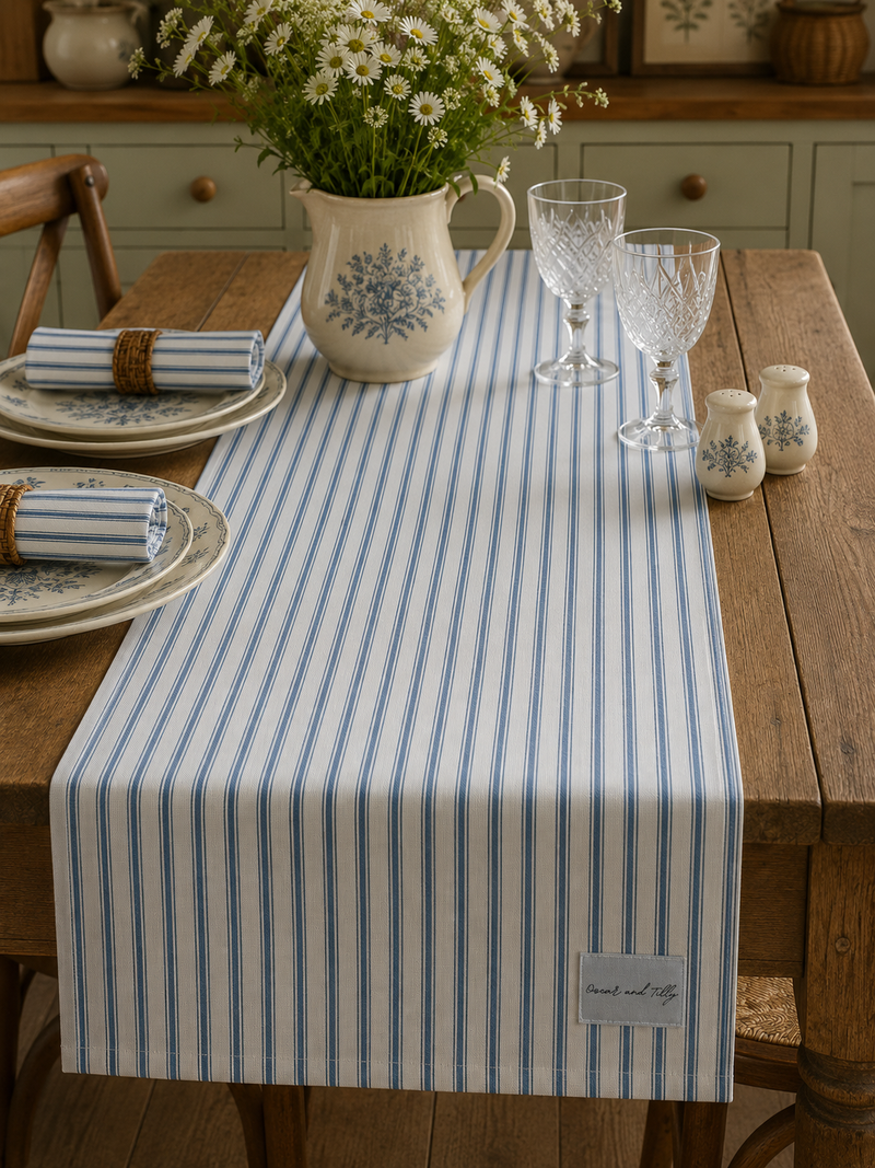 Ticking Stripe Table Runner - in Blue Heaven