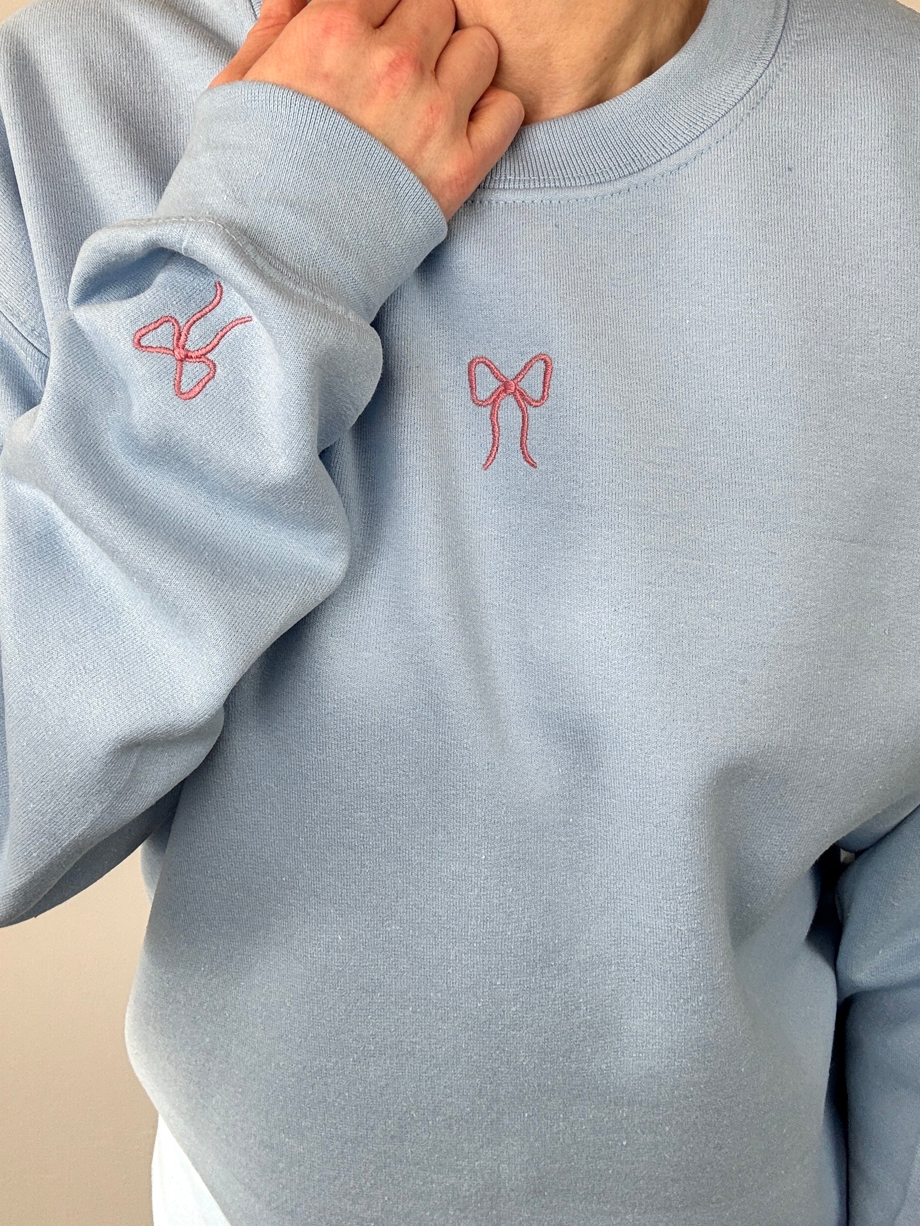 Embroidered Miniature Bow Motif Sweatshirt