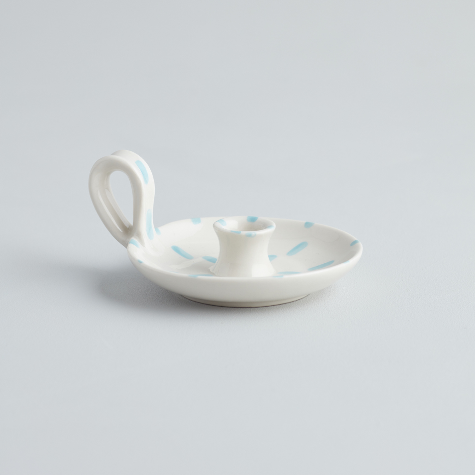 Sky Blue Brushmark 1/2" Candle Holder with Handle