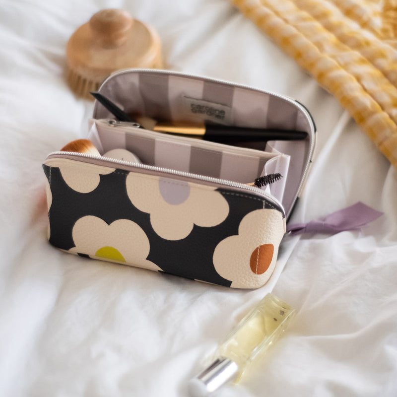 Multi Flower Charcoal Flat Lay Cosmetic Bag