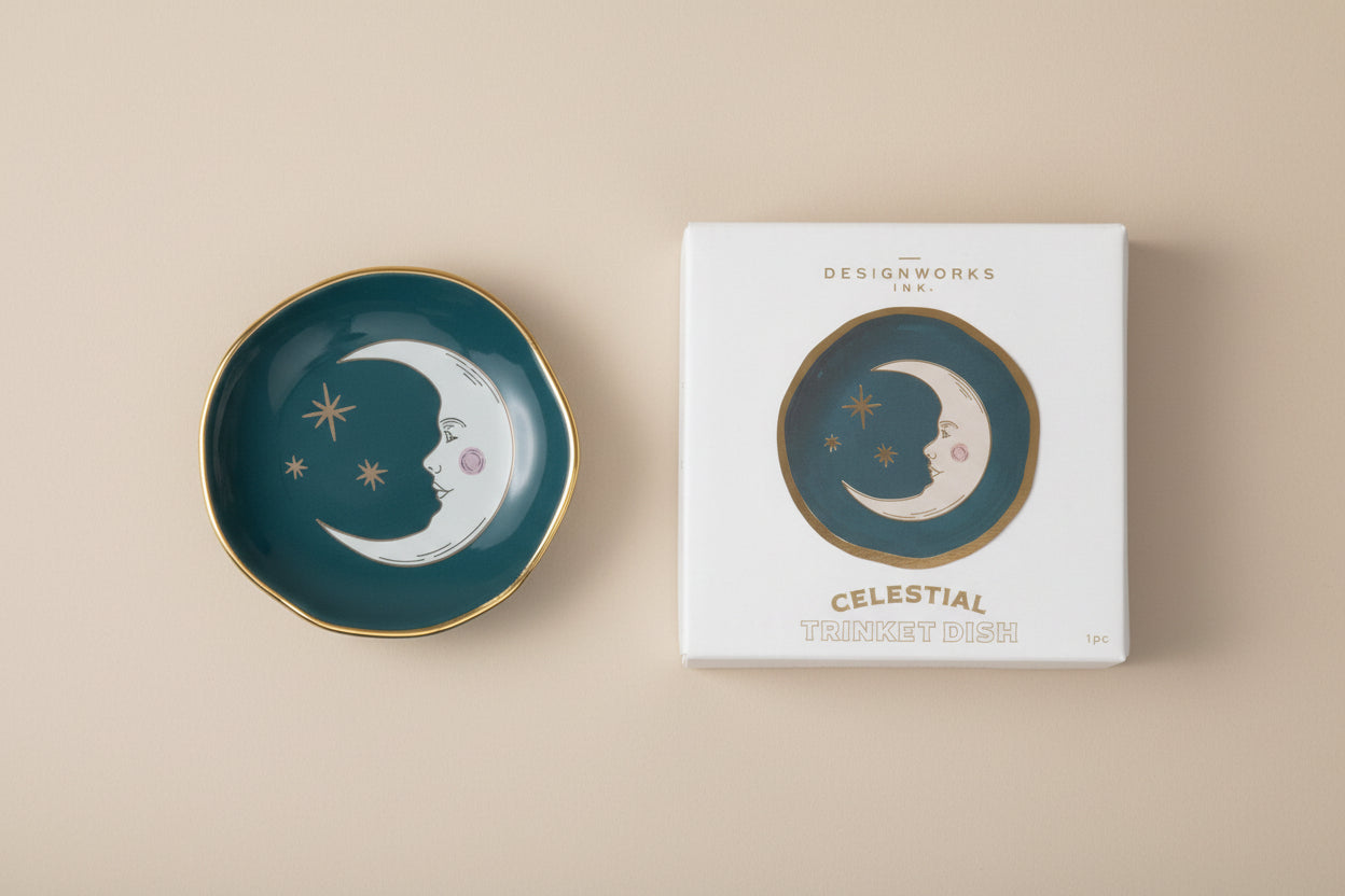 Celestial Ceramic Trinket Dish - Teal Moon