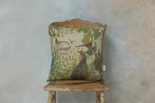 Pheasant and Deer Square Linen Cushion Cover