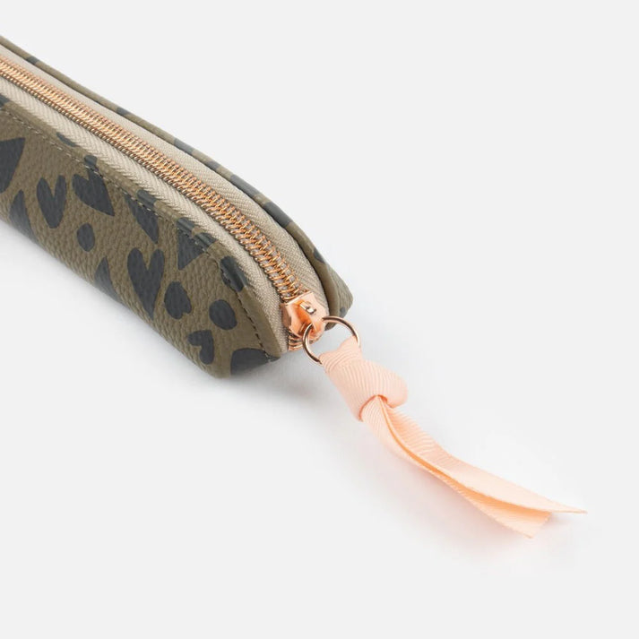 Caroline Gardner Khaki/Black Heart Pencil Case