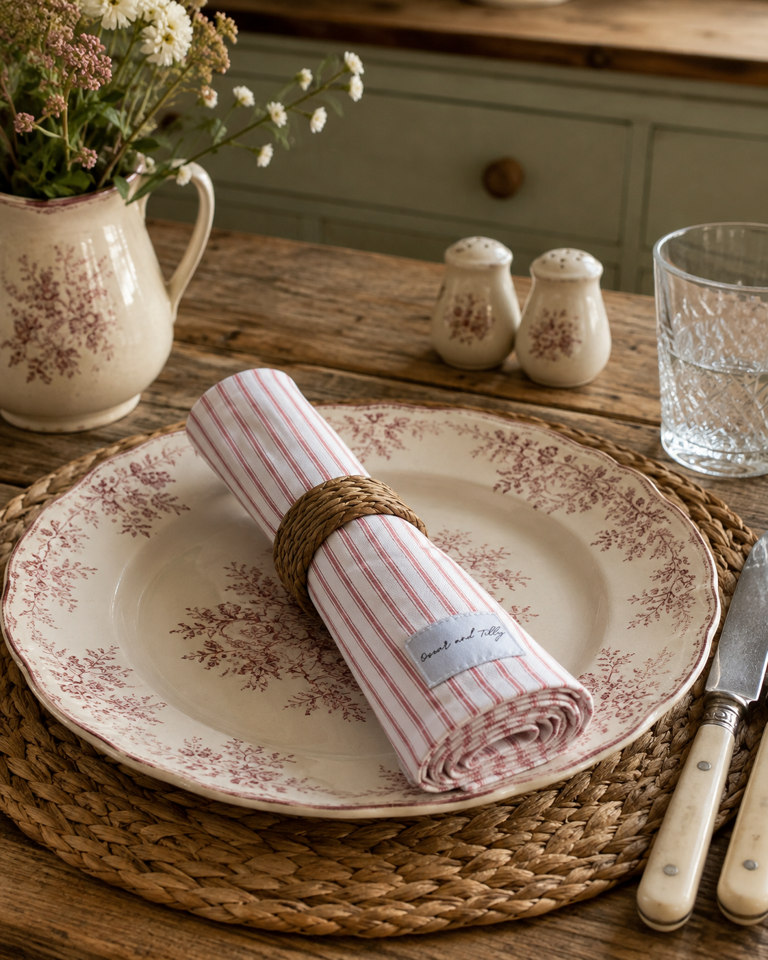 Ticking Stripe Napkins – Chateau Rose (set of 2)