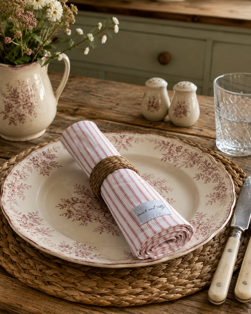 Ticking Stripe Napkins – Chateau Rose (set of 2)