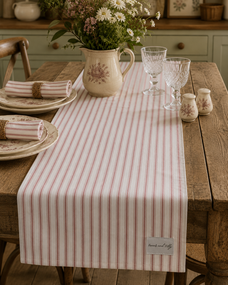 Ticking Stripe Table Runner - in Chateau Rose