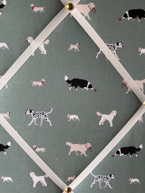 Handmade Fabric Noticeboard ~ Dog Lover in Sage Green