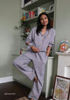 Cotton Oversized Pyjamas in Blue Houndstooth