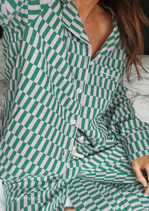 Cotton Pyjamas in Teal Checkerboard