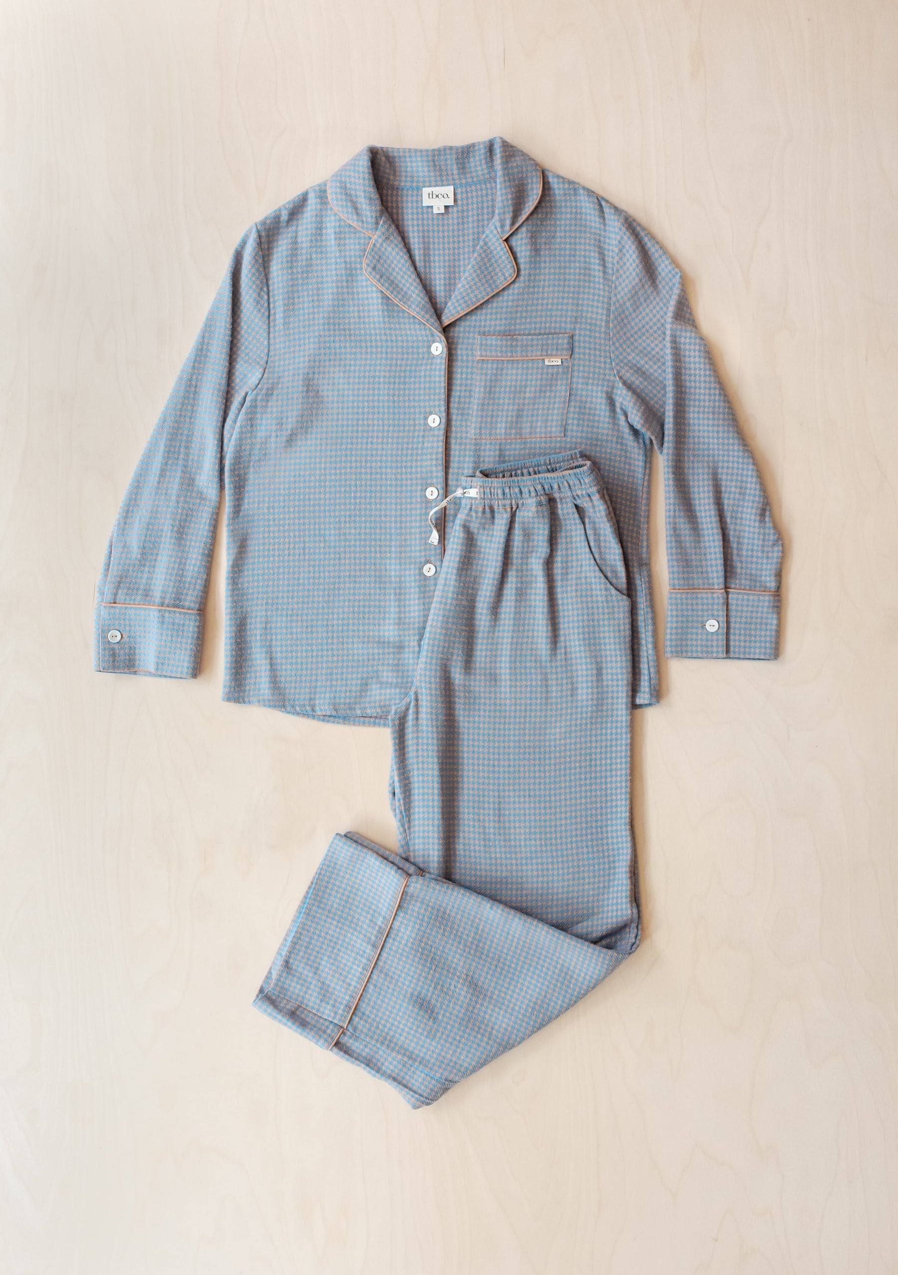 Cotton Oversized Pyjamas in Blue Houndstooth