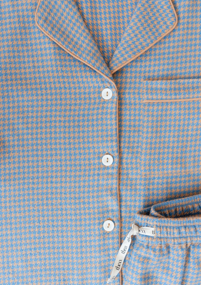 Cotton Oversized Pyjamas in Blue Houndstooth