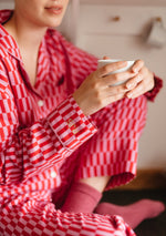 Cotton Oversized Pyjamas in Rose Checkerboard