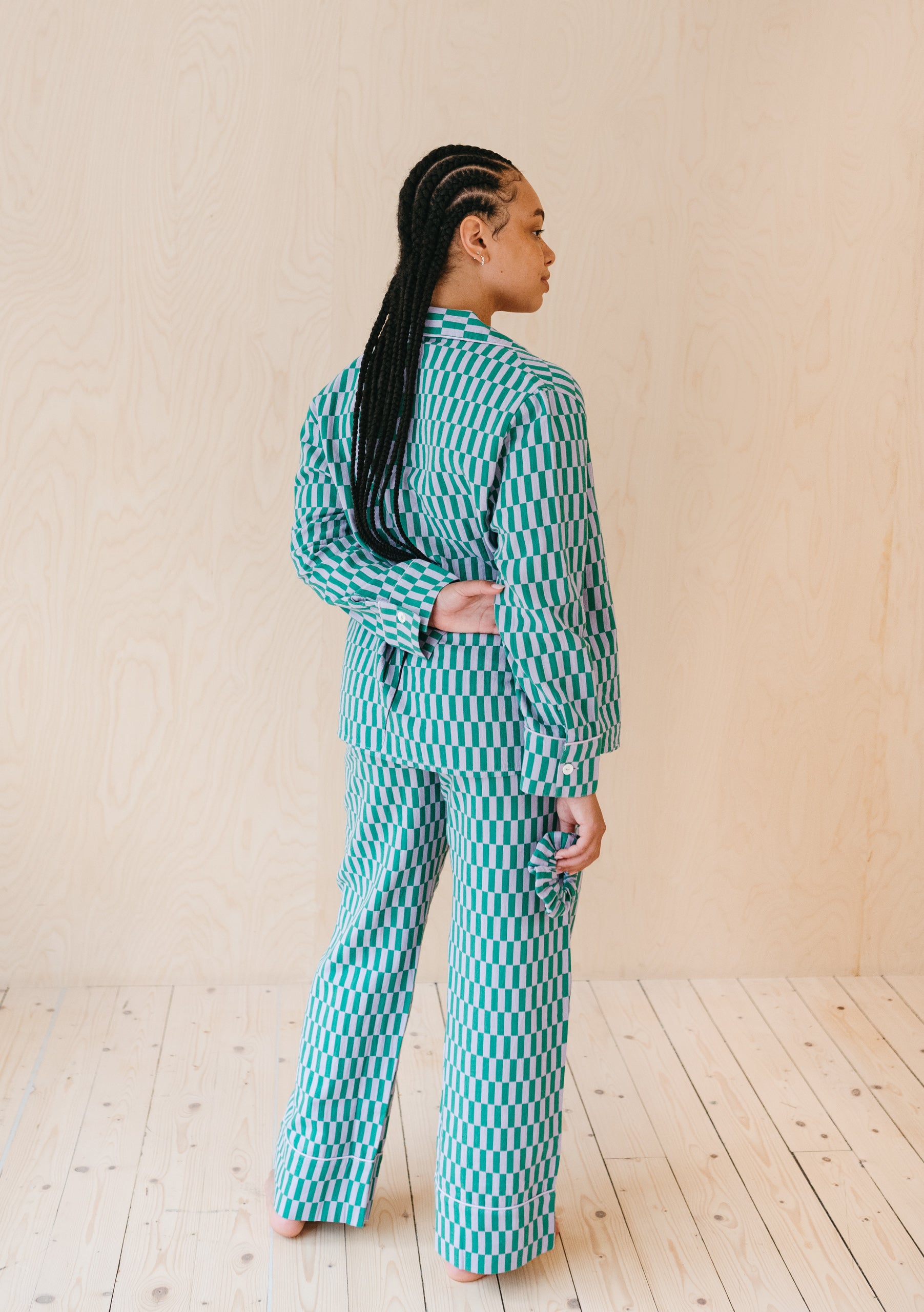 Cotton Pyjamas in Teal Checkerboard