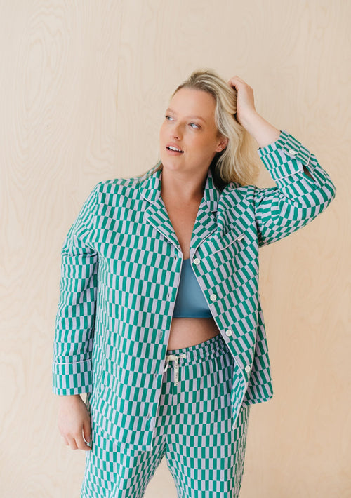 Cotton Pyjamas in Teal Checkerboard