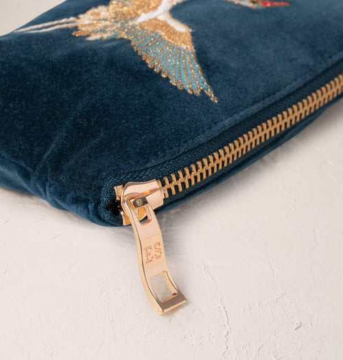 Cranes Ink Blue Velvet Coin Purse