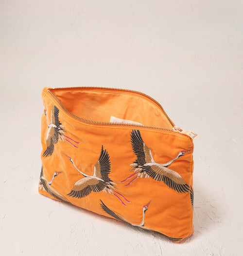 Cranes Orange Velvet Everyday Pouch