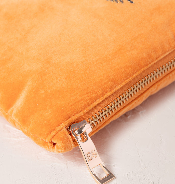 Cranes Orange Velvet Mini Pouch