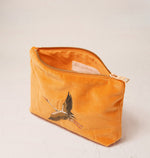 Cranes Orange Velvet Mini Pouch