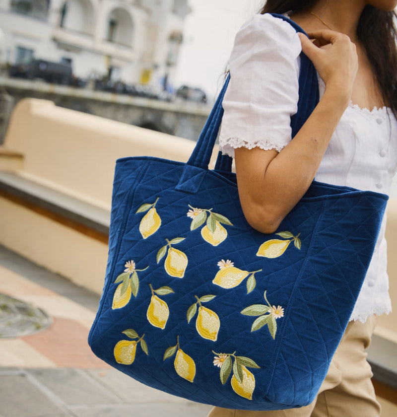 Elizabeth Scarlett Lemon Blossom Velvet Tote
