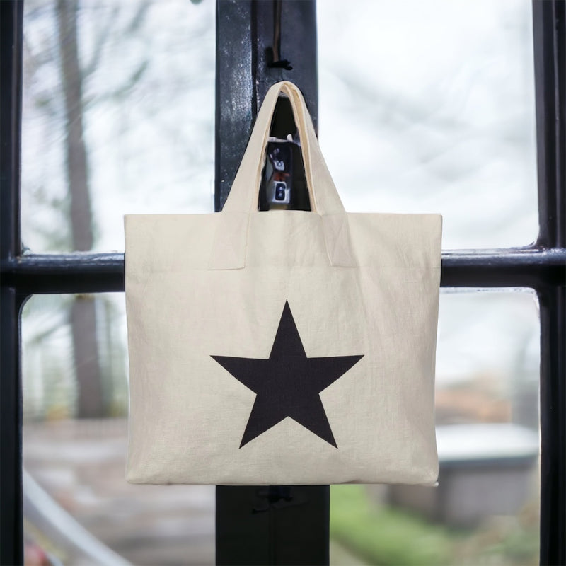 Black star canvas shopper bag