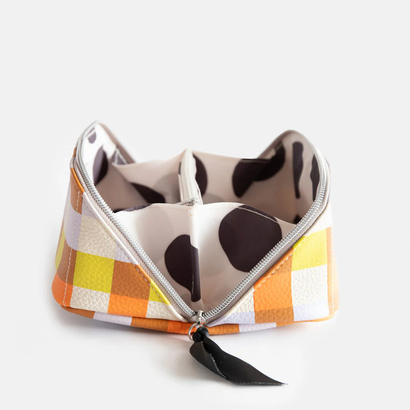 Multi Check Diagonal Cosmetic Bag
