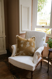 Olive Grove Print Cushion Covers Mustard and Cinnamon