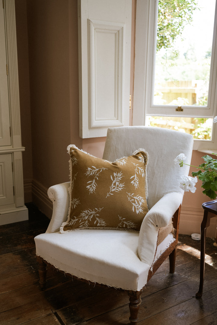 Olive Grove Print Cushion Covers Mustard and Cinnamon