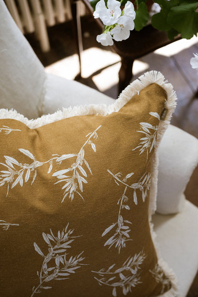 Olive Grove Print Cushion Covers Mustard and Cinnamon