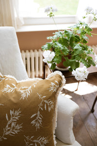 Olive Grove Print Cushion Covers Mustard and Cinnamon