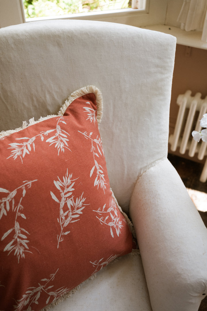 Olive Grove Print Cushion Covers Mustard and Cinnamon