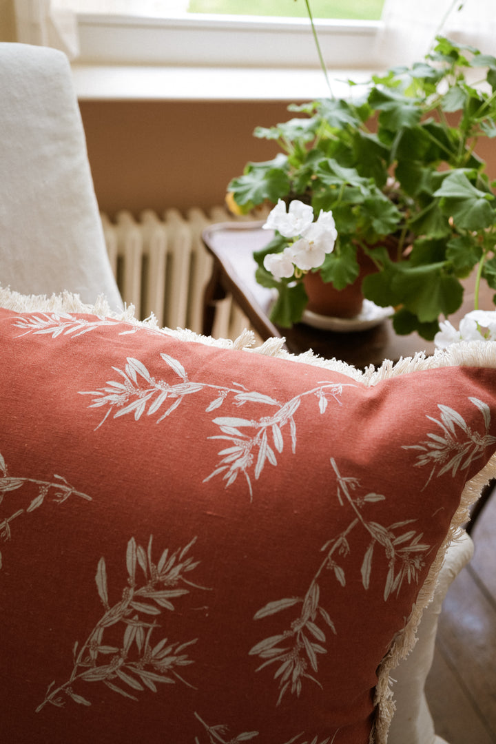 Olive Grove Print Cushion Covers Mustard and Cinnamon