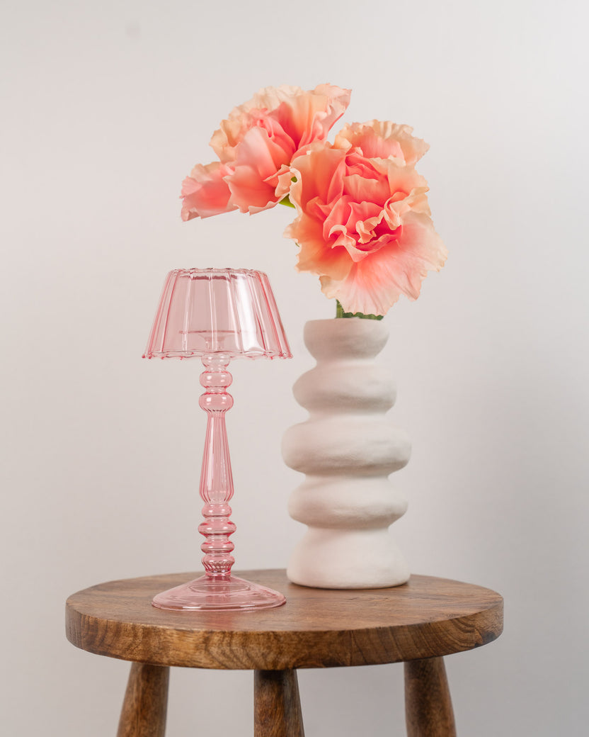 Lamp-Style Glass Tealight Holder ~ in Pink
