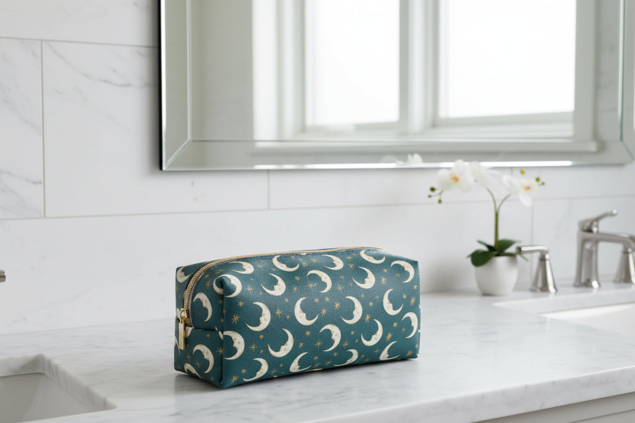 Vegan Leather Pouch - Teal Moon