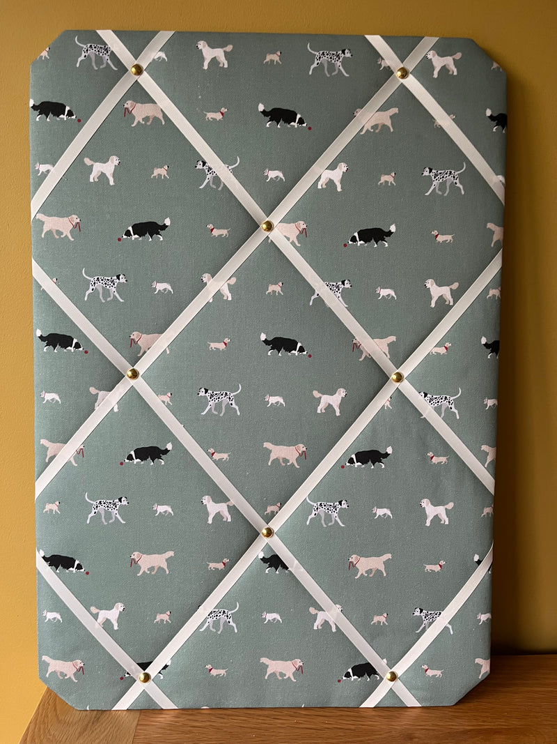 Handmade Fabric Noticeboard ~ Dog Lover in Sage Green