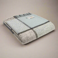 Multi Check Duck Egg Blue & Charcoal Pure New Wool Throw