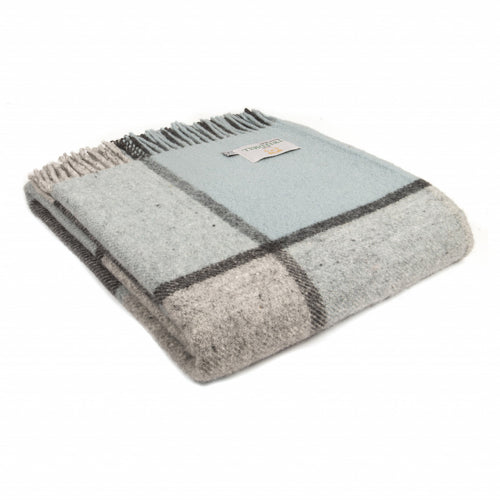 Multi Check Duck Egg Blue & Charcoal Pure New Wool Throw