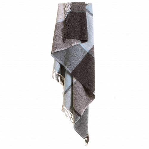 Multi Check Duck Egg Blue & Charcoal Pure New Wool Throw