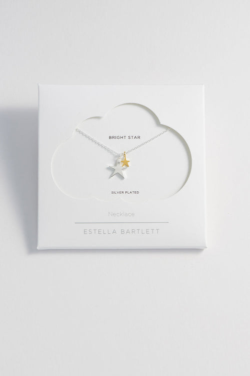 Double Hand Drawn Star Necklace - Silver Plated