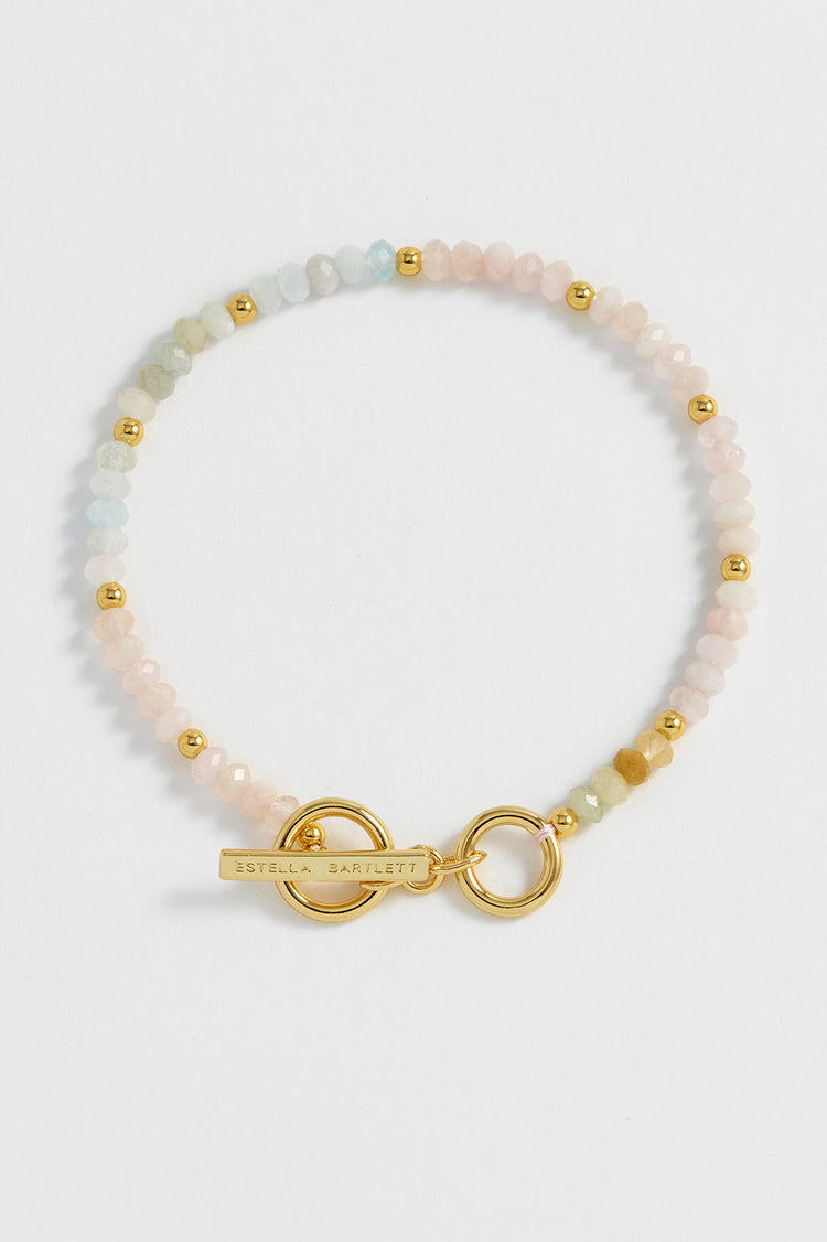 T-Bar Beaded Bracelet - Gold & Morganite