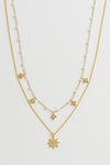 Pearl And Star Double Chain Necklace - Gold Plated