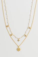 Pearl And Star Double Chain Necklace - Gold Plated