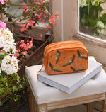 Cranes Orange Velvet Makeup Bag