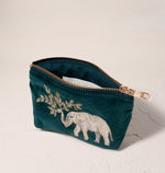 Elephant Herd Emerald Velvet Coin Purse