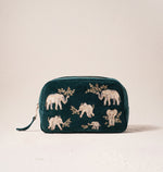 Elephant Herd Emerald Velvet Makeup Bag