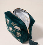 Elephant Herd Emerald Velvet Wash Bag