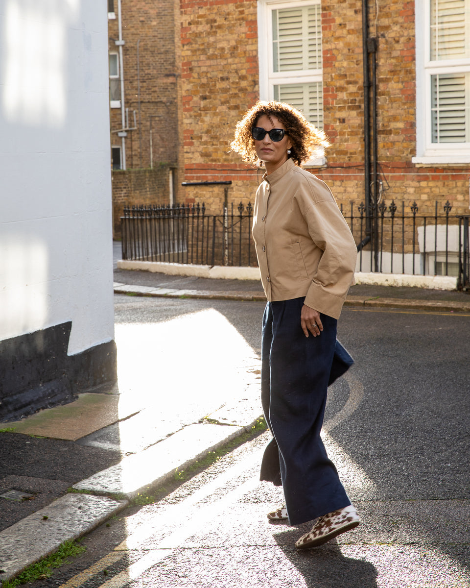 Eddie Cropped Trench-style Jacket in Tan