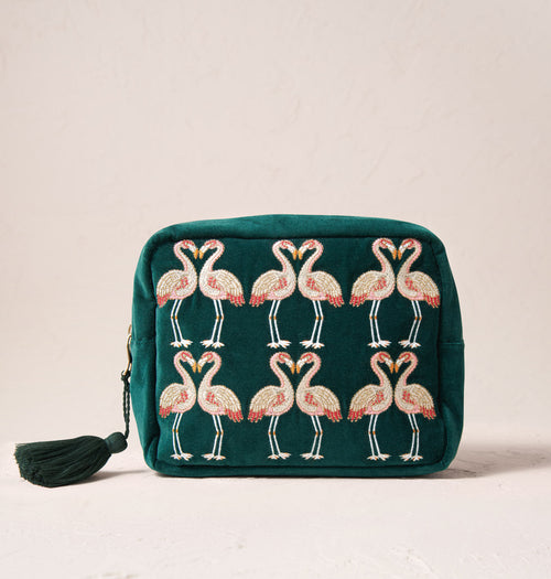 Flamingo Wash Bag – Emerald Green