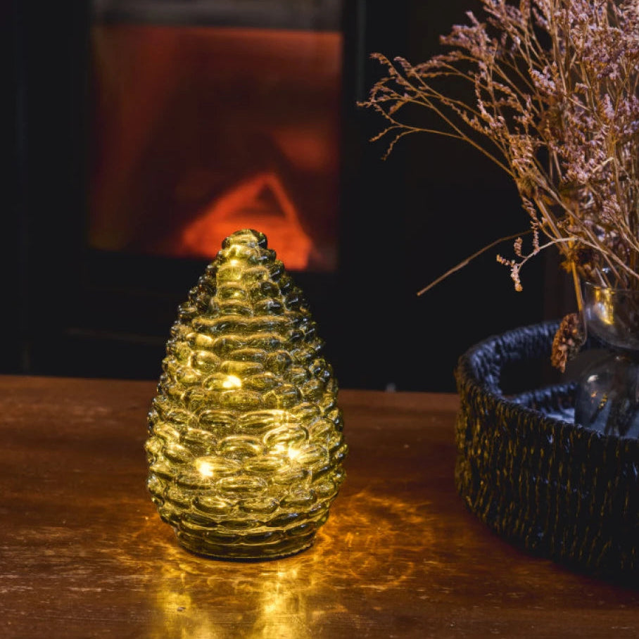 Glass Pinecone Light in Evergreen