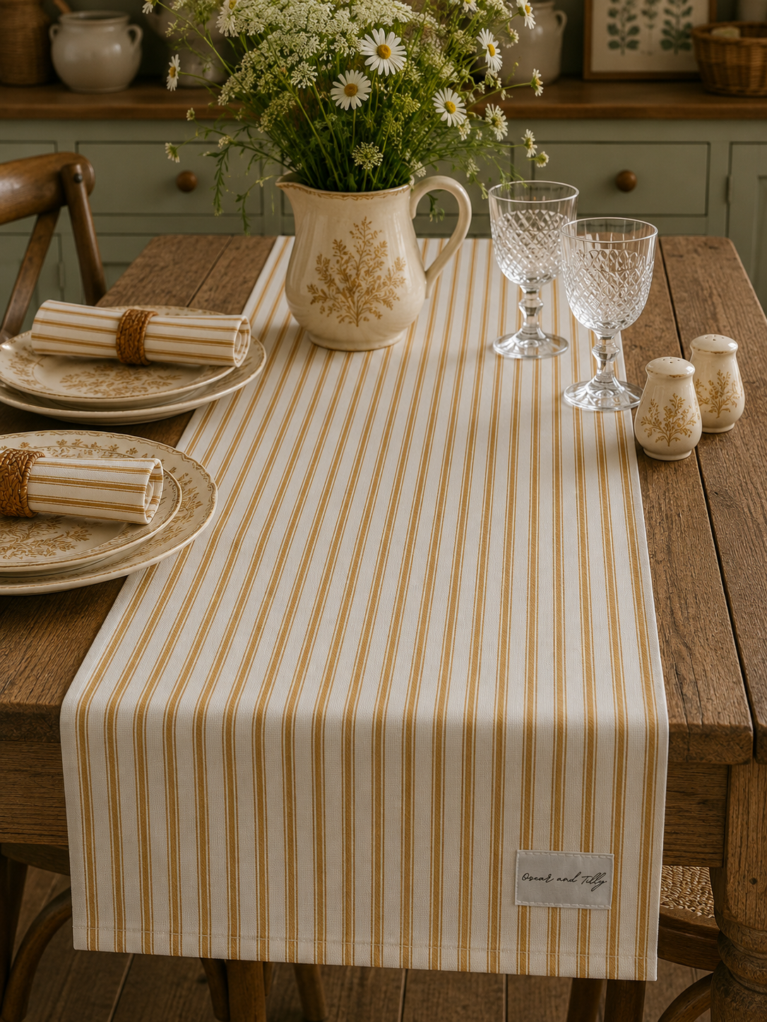 Ticking Stripe Table Runner - in Gold