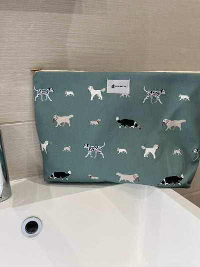 Dog Design Washbags in Sage Green or Blue
